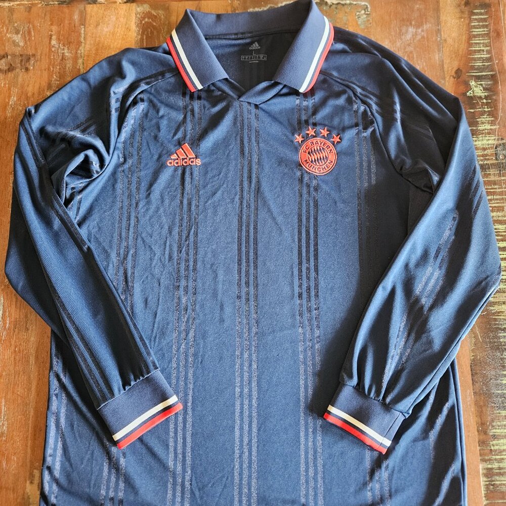 Adidas Bayern Munich Navy Long-Sleeve Polo Jersey — L